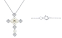 Honora Cultured Freshwater Pearl (3-1/2 - 4mm) & Diamond (1/5 ct. t.w.) 18" Cross Pendant Necklace in 14k White Gold
